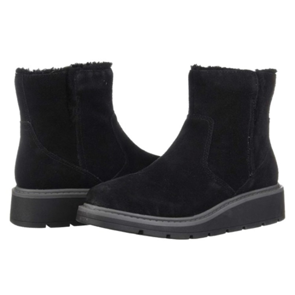 Clarks Black Leather Suede Boot Low Platform Flat Winter Ankle Ivery Opal 6.5 37